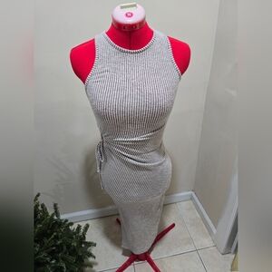 Caution To The Wind Black and White Striped Midi Dress